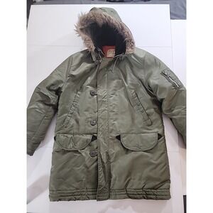 Vintage Arctic Parka Flight Type N-3B Style Olive Green Faux Fur Hood Jacket Med